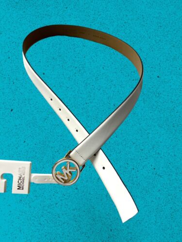 MICHAEL KORS BELT  WHITE ~ROUND MK LOGO GOLD BUCKLE~556361C~MSRP $68~ SMALL