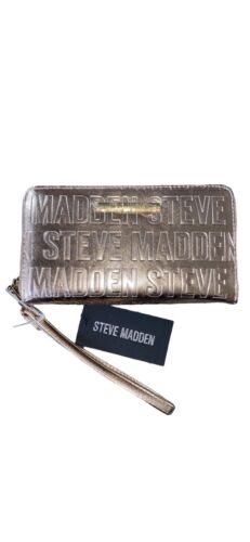 STEVE MADDEN WALLET WRISTLET METALIC ROSE GOLD STAMPED LOGO ~VERY CLASSY!!