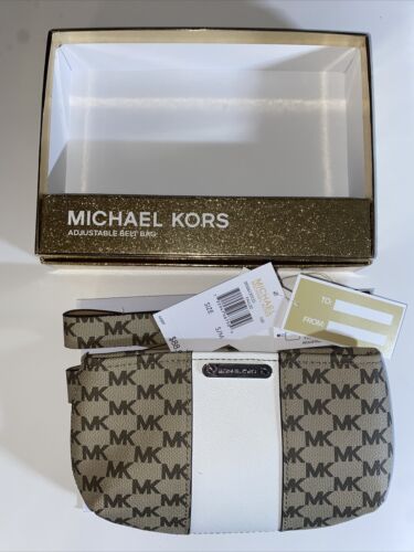 Michael Kors Women’s Belt  Fanny Pack MK Signature Logo BROWN/BEIGE/WHITE- S/M