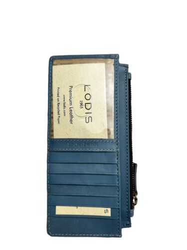 Lodis Blue RFID Protection Card Case Window ID  Leather Wallet GREAT QUALITY!!
