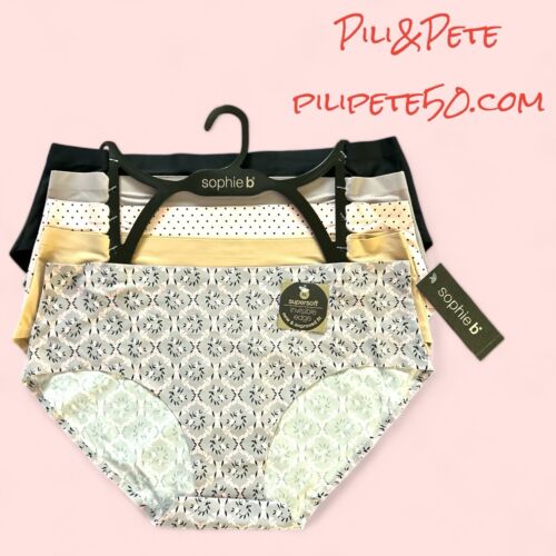 Sophie B~5 Pack No Show~Invisible Edge~Soft Hipster Briefs~Multicolor