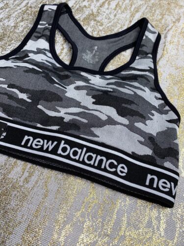 New Balance Medium Impact Sports Bra Style # 110998 Gray/Black/White Size MED