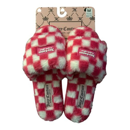 Juicy Couture JC Hero Fuchsia  & White Fuzzy Slide Slippers MEDIUM 6.5/7.5 NWT