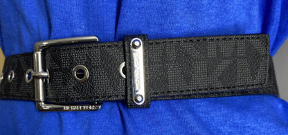 MICHAEL KORS BELT BLACK MK LOGO SILVER BUCKLE SILVER EYELETS MSRP $58