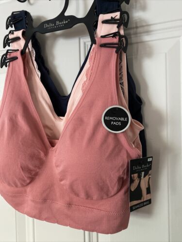 Delta Burke 3-Pack Seamless Bras Size 1X Soft Comfort Lounge Removable Pads NEW