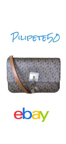 DKNY CINDY FLAP CROSSBODY BAG BROWN SIGNATURE PURSE $228 Just Beautiful!!NEW