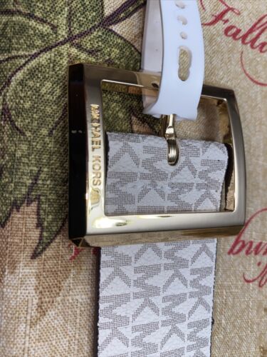 MICHAEL KORS BELT WHITE MK LOGO GOLD BUCKLE SIZE MEDIUM "CLASSY" MSRP $42