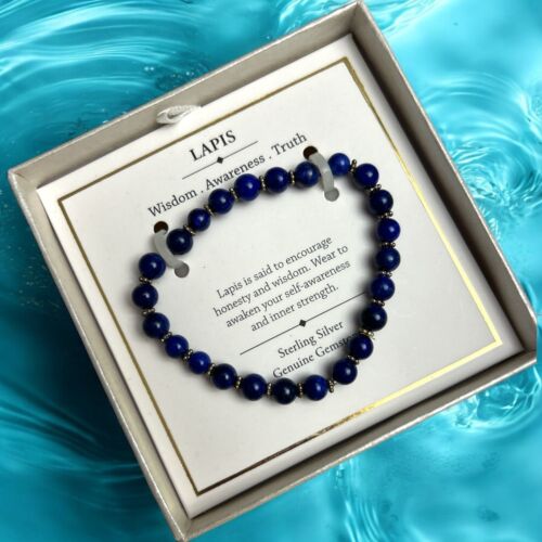 SHIVAM .925 STERLING SILVER & LAPIS GENUINE GEMSTONE BRACELET ~BEAUTIFUL 💝
