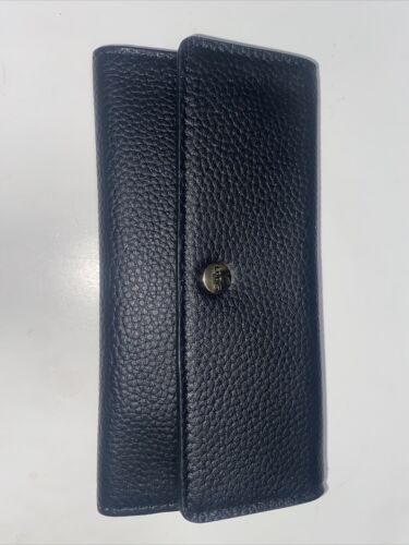 LODIS Black Kate Classic Pebbled Leather RFID Slim Large Flap Snap Wallet~UNIQUE