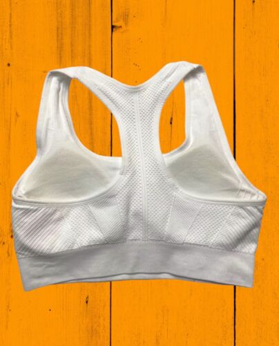 NEW BALANCE Medium Impact Sports Bra Style # 111048 Size Large White/Silver CUTE