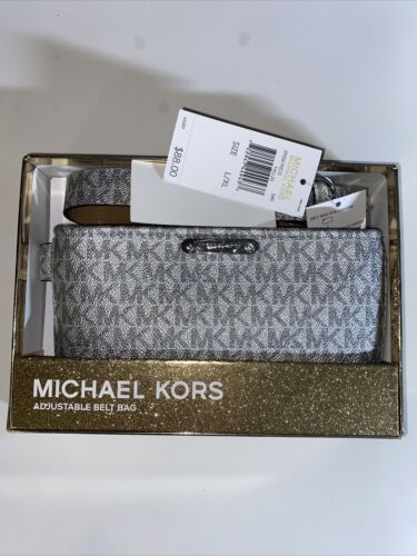 Michael Kors Women’s Belt  Fanny Pack MK Signature Logo SILVER/GRAY- L/XL UNIQUE