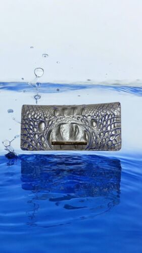 Brahmin Ady Wallet Eggshell Melbourne~Genuine Leather~Silver, Blue ~Gold  NWT