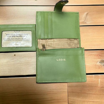 LODIS Coin Purse Bifold Card Wallet Green Genuine Leather-ABSOLUTELY BEAUTIFUL!