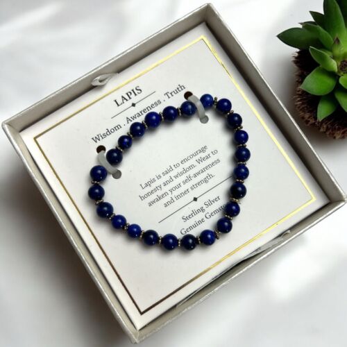 SHIVAM .925 STERLING SILVER & LAPIS GENUINE GEMSTONE BRACELET ~BEAUTIFUL 💝