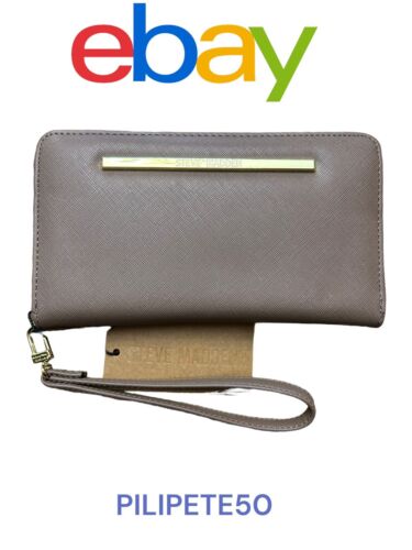 STEVE MADDEN WALLET MUSHROOM SMOOTH TEXTURED SILVER ZIPPER BZIPPY ~ BEAUTIFUL !