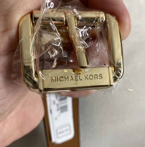 MICHAEL KORS BELT REVERSIBLE BROWN MK LOGO WITH FLOWER PRINT GOLD BUCKLE STYLE!