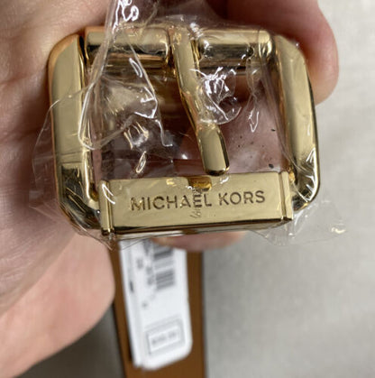 MICHAEL KORS BELT REVERSIBLE BROWN MK LOGO WITH FLOWER PRINT GOLD BUCKLE STYLE!