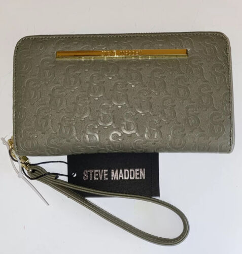 STEVE MADDEN WALLET WRISTLET SAGE STAMPED LOGO SM Zip Around STYLE!!!!