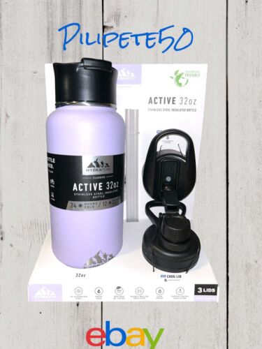 Hydrapeak Active 32 oz Stainless Steel Insulated Lavender Water Bottle~ 3 Lids