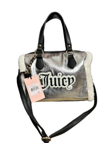 Juicy Couture Silver Shear Genius Satchel XBDY Sherpa Handbag Purse~VIRAL TIKTOK