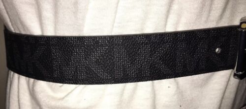 MICHAEL KORS BELT REVERSIBLE BLACK/SILVER PRINTED LOGO SILVER BUCKLE MSRP$48