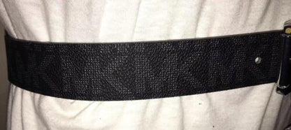 MICHAEL KORS BELT REVERSIBLE BLACK/SILVER PRINTED LOGO SILVER BUCKLE MSRP$48