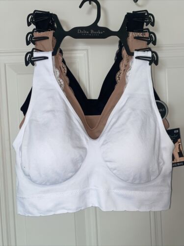 Delta Burke 3-Pack Seamless Bras 1X Lace & Soft Comfort Lounge Removable Pad NEW