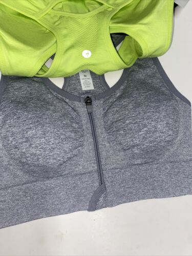 90 Degree By Reflex High Perform. GREEN/GRAY- Zippered Sport  Bra 2 Set- SMALL