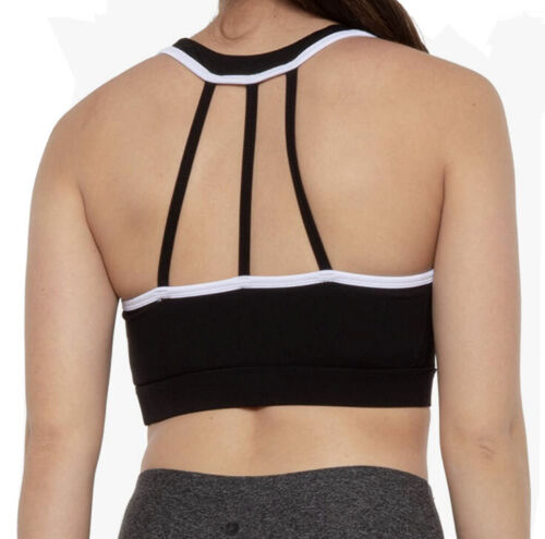 Reebok~Sports Burst Bra~Black & White~Removable Pads~Medium Impact-Wick Moisture