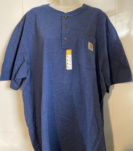 Carhartt Men's Loose Fit Heavyweight Short-Sleeve Pocket Henley T-Shirt XL Blue