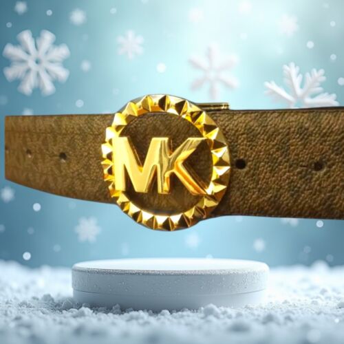 MICHAEL KORS BELT CHOCOLATE SPECIAL MK LOGO GOLD BUCKLE MEDIUM MSRP $68