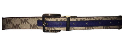 MICHAEL KORS BELT REVERSIBLE TAN/NAVY WITH MK PRINTED LOGO SKINNY JUST ARRIVED