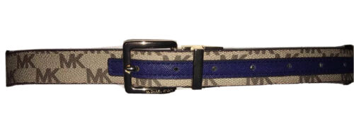 MICHAEL KORS BELT REVERSIBLE TAN/NAVY WITH MK PRINTED LOGO SKINNY JUST ARRIVED