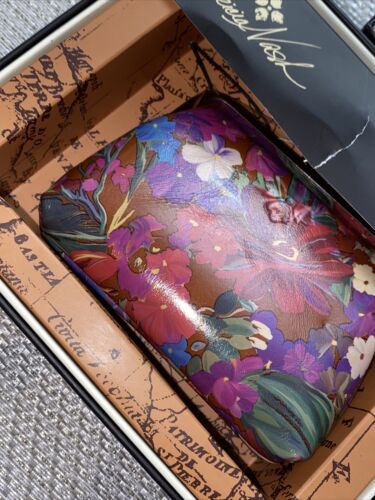 New Patricia Nash Leather Floral Coin Purse Key Chain Ring- New In Box