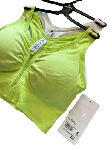 90 Degree By Reflex High Perform. WHITE/GReen- Zippered Sport  Bra 2 Set- SMALL