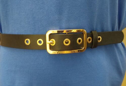 JUICY COUTURE BELT BLACK WITH GOLD BUCKLE AND GOLDEN EYELETS NICE!!!!