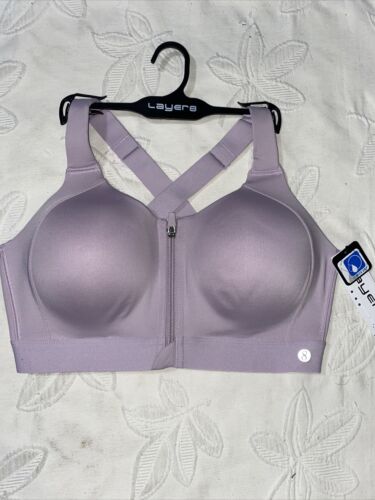 LAYER 8 MAXIMUM SUPPORT SIZE MEDIUM SPORT BRA FITTED LAVENDER Front Zipper-NEW