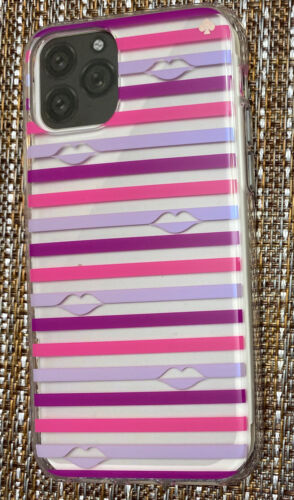KATE SPADE IPHONE CASE iPHONE 11PRO MULTI STRIPES LAVENDER/PINK/PURPLE WITH LIPS