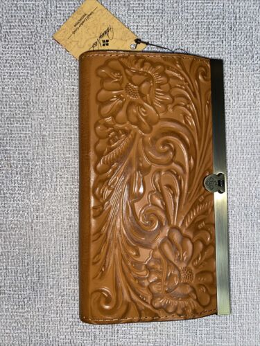 Patricia Nash Cauchy Tooled Genuine Leather Framed RFID Wallet Cognac NWT $119