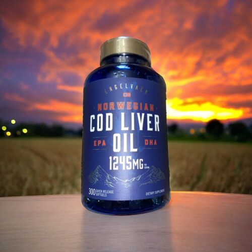 Cod Liver Oil Softgels | 1245mg | 300 Count | Norwegian | Non GMO, Gluten Free