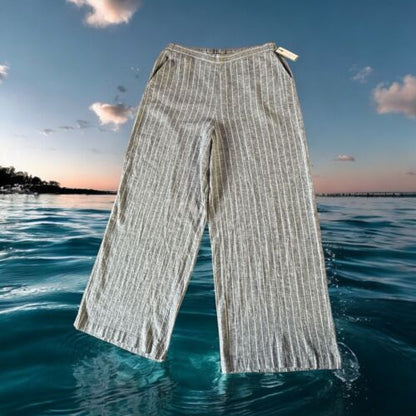 Cable & Gauge Studio Ladies Striped Linen-Blend Wide-Leg Pants Large Boho 🏖️