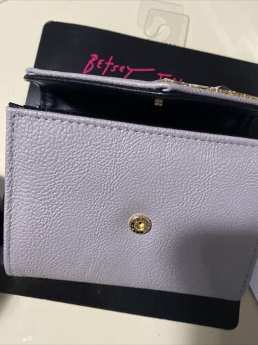 Betsey Johnson Peggable Card Case Flap Snap On Wallet Gray -Gold Hardware CUTE!