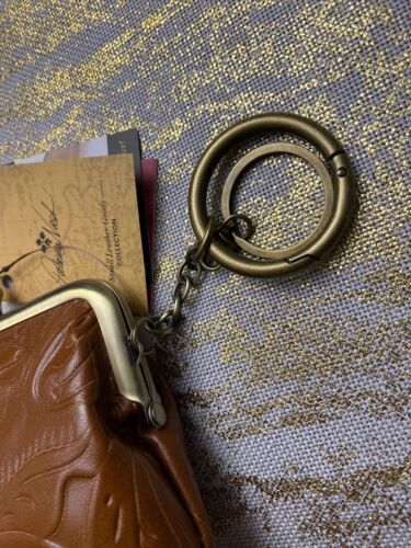 Patricia Nash Leather TOOLED FLORENCE Coin Purse Key Chain Rings- NEW- CUTE!!!