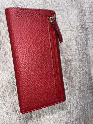 LODIS RED Kate Classic Pebbled Leather RFID Slim Large Flap Snap Wallet~UNIQUE
