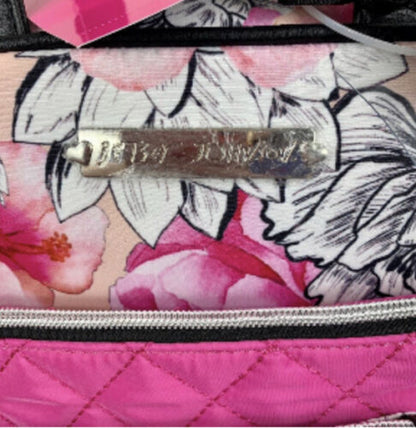Betsey Johnson 3 Pieces Cosmetic Case Zip Around Blush Background Floral Bag NWT