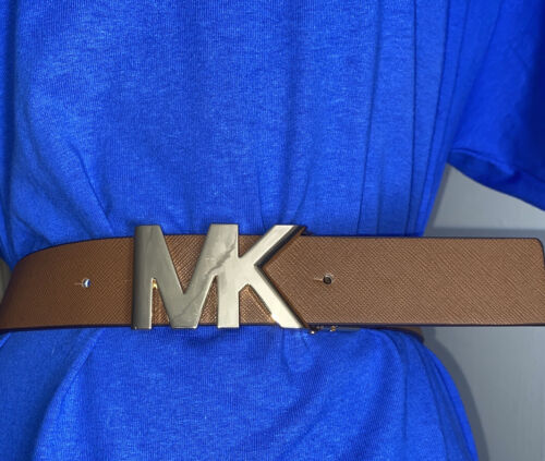 Michael Kors Belt Vanilla/Luggage Reversible Printed MK Logo and Buckle ALL SIZES!