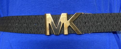MICHAEL KORS BELT REVERSIBLE BLACK PRINTED MINI LOGO TO BLACK MK SILVER BUCKLE