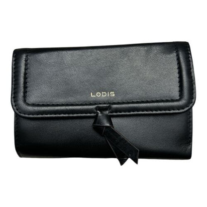 LODIS Ella Medium Flap Trifold Wallet~ Glaze Leather Genuine~ Black~UNIQUE