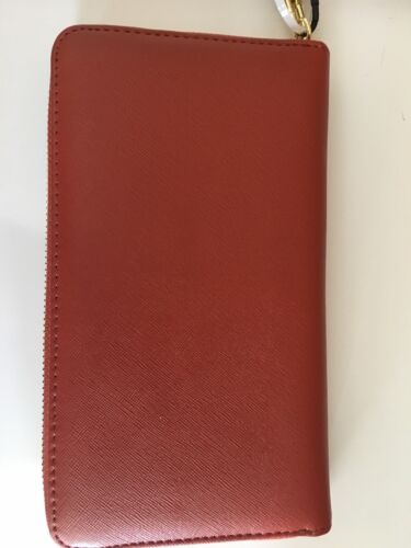 STEVE MADDEN WALLET WRISTLET PERSIMMON SMOOTH TEXTURED GOLD ZIPPER