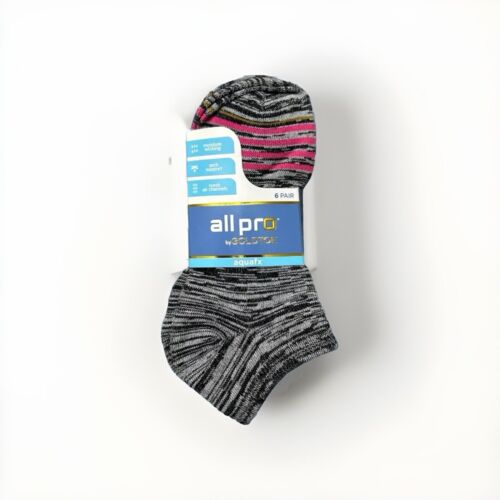 All Pro Gold Toe Aquafx~6 Pairs~Gray Pattern No Show Socks Shoe 4-10~GREAT FIT!